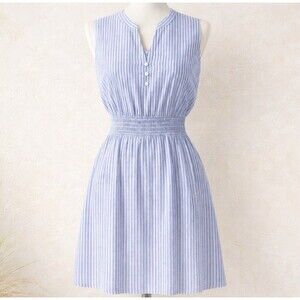 Market & Spruce Women's Dress Sz Large Blue White Striped Seersucker Cottagecore